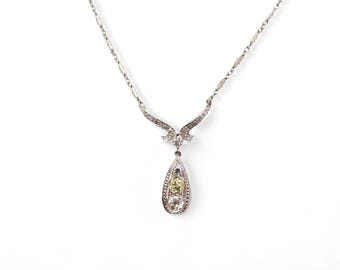 1.65 CTTW Old Cut White Diamonds Vintage Necklace in 14k White Gold 6.98g