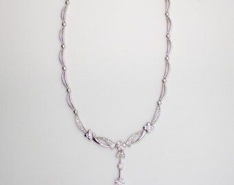 3.42 Cttw. White Diamond Art Deco Necklace in 14k White Gold 16"