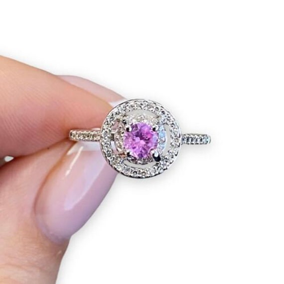 Round Pink Spinel With Diamond Halo Coctail Ring … - image 3