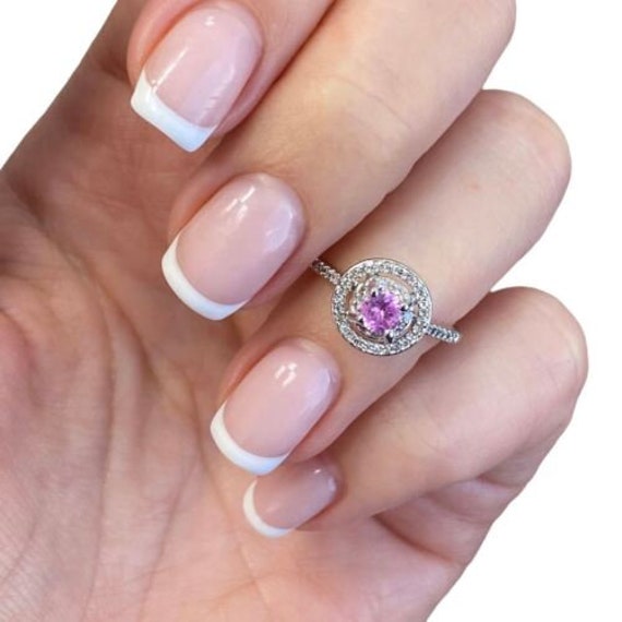 Round Pink Spinel With Diamond Halo Coctail Ring … - image 2