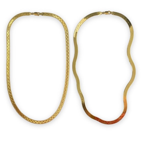 Herringbone Reversible Textured Snake Wave Chain Necklace in 14k