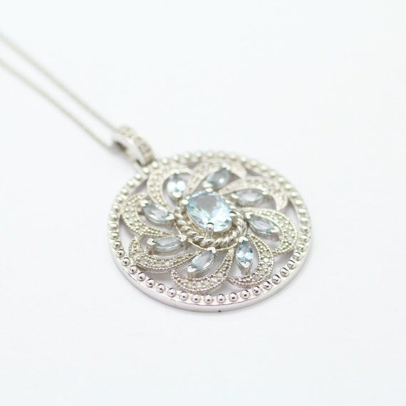 Elegant Oval Aquamarine and Diamonds Flower Circl… - image 4