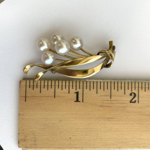 14k Yellow Gold Brooch With Pearls 6.10g - image 6