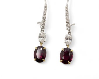 3.46 CTTW Ruby & White Diamonds Drop Earrings Gia Certified 4.93g