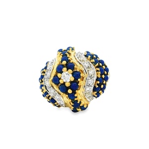 0.41cttw. White Diamond & Lapis Lasuli Ring in 18k Yellow Gold 5us 11.89g.