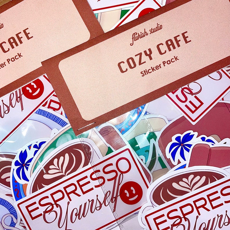 Cozy Cafe Glossy Sticker Pack - Etsy