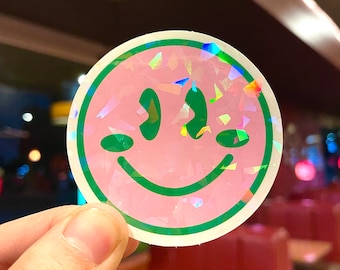 Smiley Face Holographic Sticker
