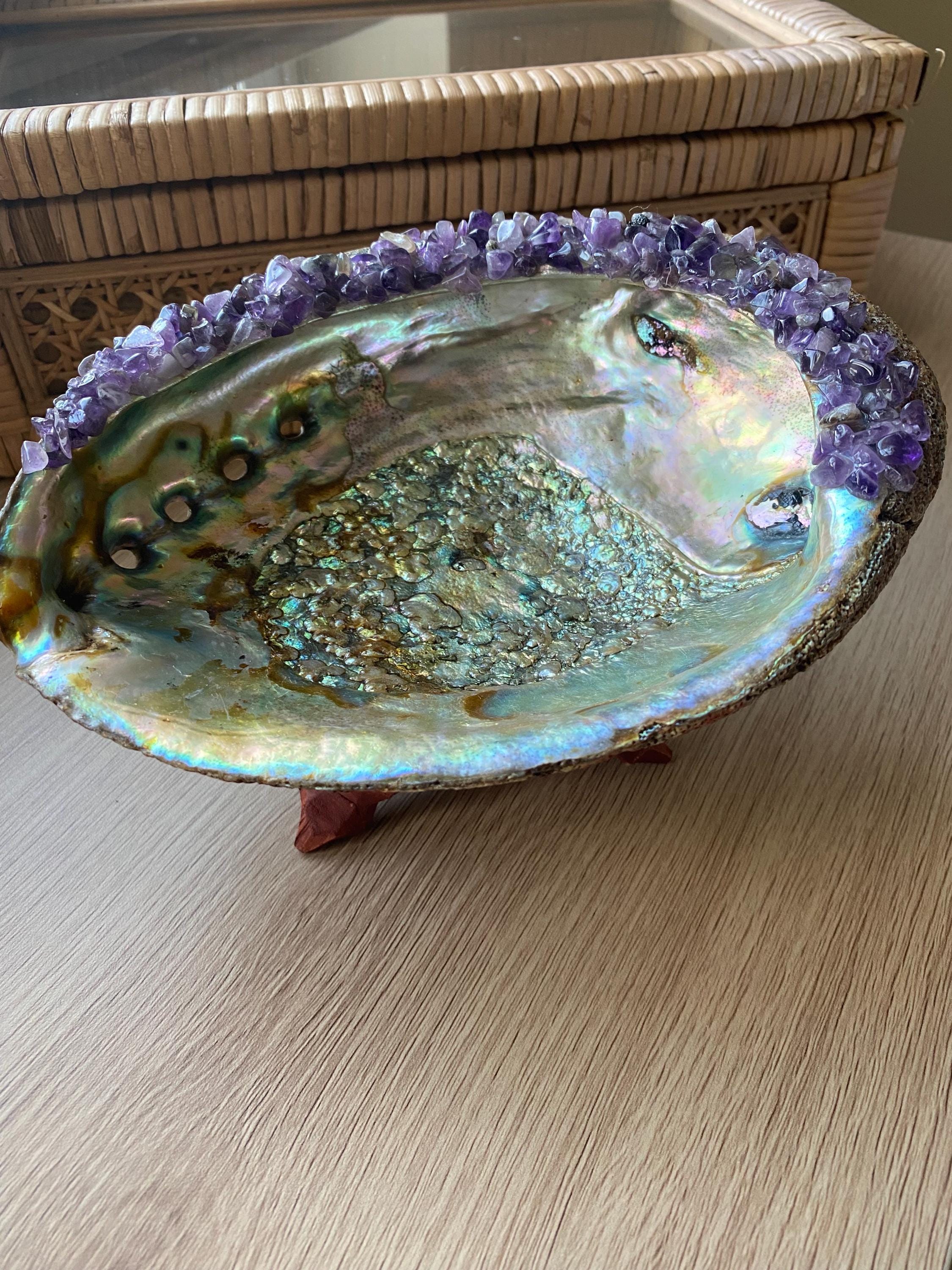 Large Abalone Shell Adorned With Amethyst Crystals (indian Rosewood ...