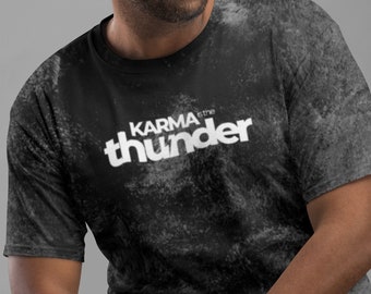 Taylor Swift Merch for Men - Karma Is The Thunder (Unisex Cotton T-Shirt, PLUS Size 5XL Available) Eras Tour Outfit, Black Tie Dye Print