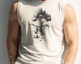 Débardeur musclé en jersey Tree pour homme et femme, chemise sans manches, camping minimaliste en plein air, randonnée dans la nature, t-shirt musculaire, coton respirant