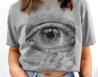 All Seeing Eye Shirt Comfort Colors Boho Spiritual Witchy Long Sleeve Graphic T-Shirt Retro Gothic Tee Vintage Mystical linocut Tshirt Goth