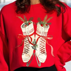 クリスマススウェットシャツ アイススケートセーター、スケーターシャツ、冬用スケートシャツ、アイスリンク愛好家へのギフト、スケーターへのギフトアイデア、かわいいクリスマスパーカー