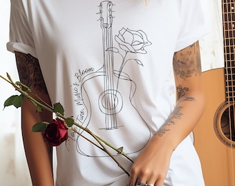 Gitarist Shirt Guitar Rose T-shirt muzikanten cadeau, Minimal Line Art Gitaar T-shirt Muziekliefhebbers T-shirt Valentijnscadeau voor gitarist