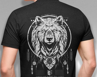 Bear Shirt, Back Print, BEAR SPIRIT ANIMAL T-shirt, Vintage Tee, Shamanic Spiritual Clothing, Indigenous Tee, Bear, Earthy Colors Jersey Tee