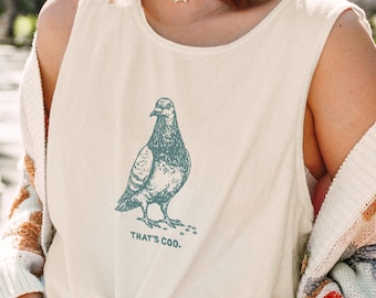 Koszulka bez rękawów Vintage Pigeon Comfort Colors, koszulka Punny Bird dla kobiet i mężczyzn, That's Coo, minimalistyczny, zabawny top z ptakami, fajny retro tank top z motywem zwierząt