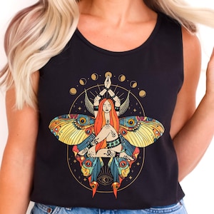 Luna Moth Tank Top Comfort Colors, Butterfly Tanktop, Yoga Tank Tops Women, Witchy Celestial Tank, Boho Whimsical Spiritual Awakening Shirt