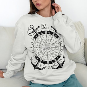 Sweat roue du zodiaque, sweat astrologie, symboles de l'horoscope, thème astral, chemise céleste, roue de bateau, chemise nautique, cadeau pour marin