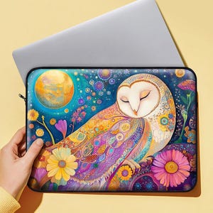 Laptop Case for Macbook Pro, Owl Laptop Sleeve, Boho iPad Pro Case, Tablet Case for Surface Tablet Pouch, iPad Cover Zip Padded iPad Case