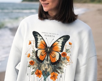 Bohemian Butterfly Sweatshirt, Spiritual Shamanic Sweater, Positive Message Sweatshirt , Floral Boho Butterfly pullover for Butterfly Lovers