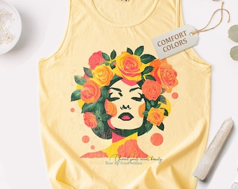 Camiseta sin mangas floral bohemia de colores cómodos, camiseta sin mangas retro colorida de verano, camisa floral para mujer de los 80, camiseta con cita inspiradora positiva de atención plena espiritual