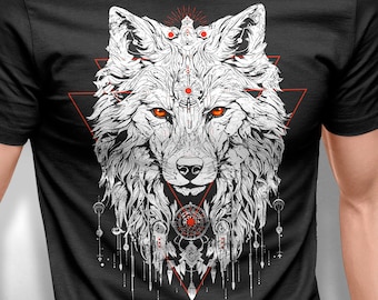 Wolf T-Shirt, White Wolf Shirt, Shamanic Wolf Shirts, Wolf Spirit Animal Tee, Wolf Totem, Wolf Lovers Gifts, Vintage Wolf Graphic Shirt