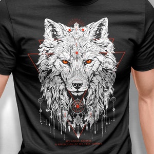 Wolf T-Shirt, White Wolf Shirt, Shamanic Wolf Shirts, Wolf Spirit Animal Tee, Wolf Totem, Wolf Lovers Gifts, Vintage Wolf Graphic Shirt
