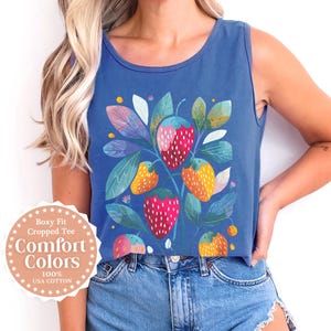 Aardbeientanktop Comfortkleuren Fruittank Leuke Aardbeien Shirt Bessen Tanktop Zomertops Cottagecore Esthetic Botanical Fruity Top