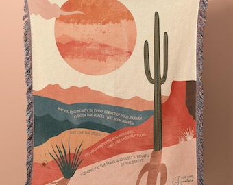 Custom Message Desert Blanket, Personalized Cactus Throw, Inspirational Gift Message Western Woven Bed Cover Tapestry Gifts for Nature lover