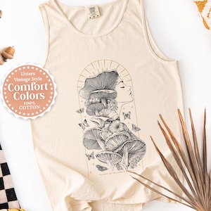 Pilz Tank Top Komfort Farben Vintage Mystisch Witchy Tank Top Spirituelle Meditation Yoga Tanks für Pilz Liebhaber Geschenk Boho Hippie Tops