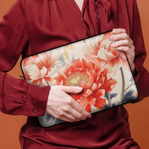 Stylish Red Flowers Laptop Sleeve Case Botanical Floral Padded Protective Cover Bag for MacBook 12&quot; 13&quot; 15&quot; iPad Tablet Christmas Chic gifts