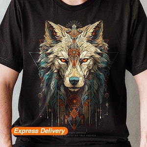 Wolf Shirt Wolf Spirit Animal T-shirt Wolf Spirit Companion Totem Wolf Tee Shirts Adult Shamanic Indigenous Hippie Whimsical Mystical Tshirt