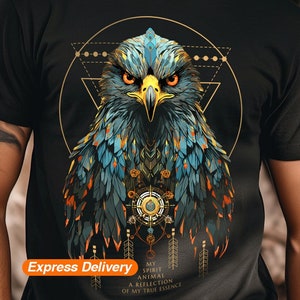 EAGLE SPIRIT ANIMAL T-shirt, Spiritual Shamanic Shirt, Psychedelic Geometric Indigenous Shirt, Eagle Shirt, Eagle Totem, Express Delivery
