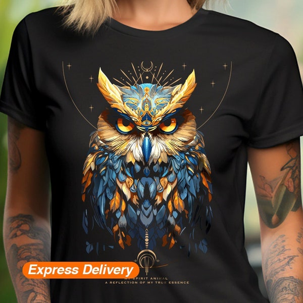 Owl Shirt, OWL SPIRIT ANIMAL T-shirt, Spiritual Shirt, Shamanic owl spirit guide, Psychedelic Symbolic Celestial Tee, Owl Spirit Guardian