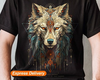 Wolf Shirt Wolf Spirit Animal T-shirt Wolf Spirit Companion Totem Wolf Tee Shirts Adult Shamanic Indigenous Hippie Whimsical Mystical Tshirt