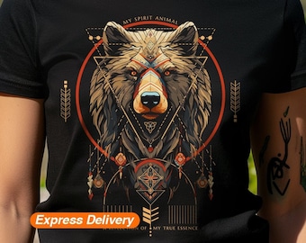 BEAR SPIRIT ANIMAL T-shirt, Bear Shirt, Spiritual Shirt, Shamanic Shirt, Psychedelic Geometric Indigenous Shirt , Bear Totem, Shamanic Gift