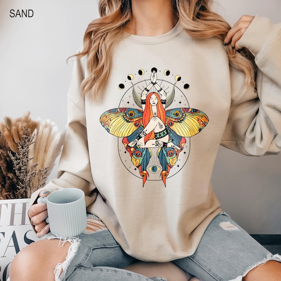 Moth Sweatshirt Bohemian Witchy Butterfly Shirt, Celestial