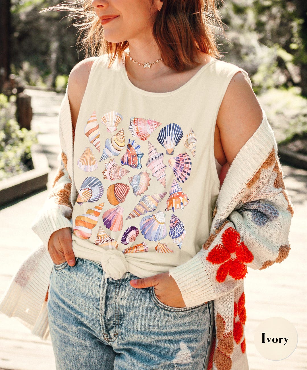 Beach Shells Tank Top Comfort Colors Summer Tanks, Sea Shells Top ...