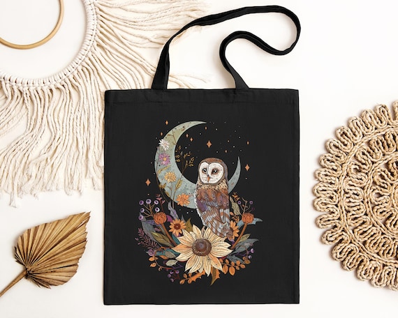 Luna OWL Tote Bag, Cotton Shoulder Bag, Canvas Shopping Bag