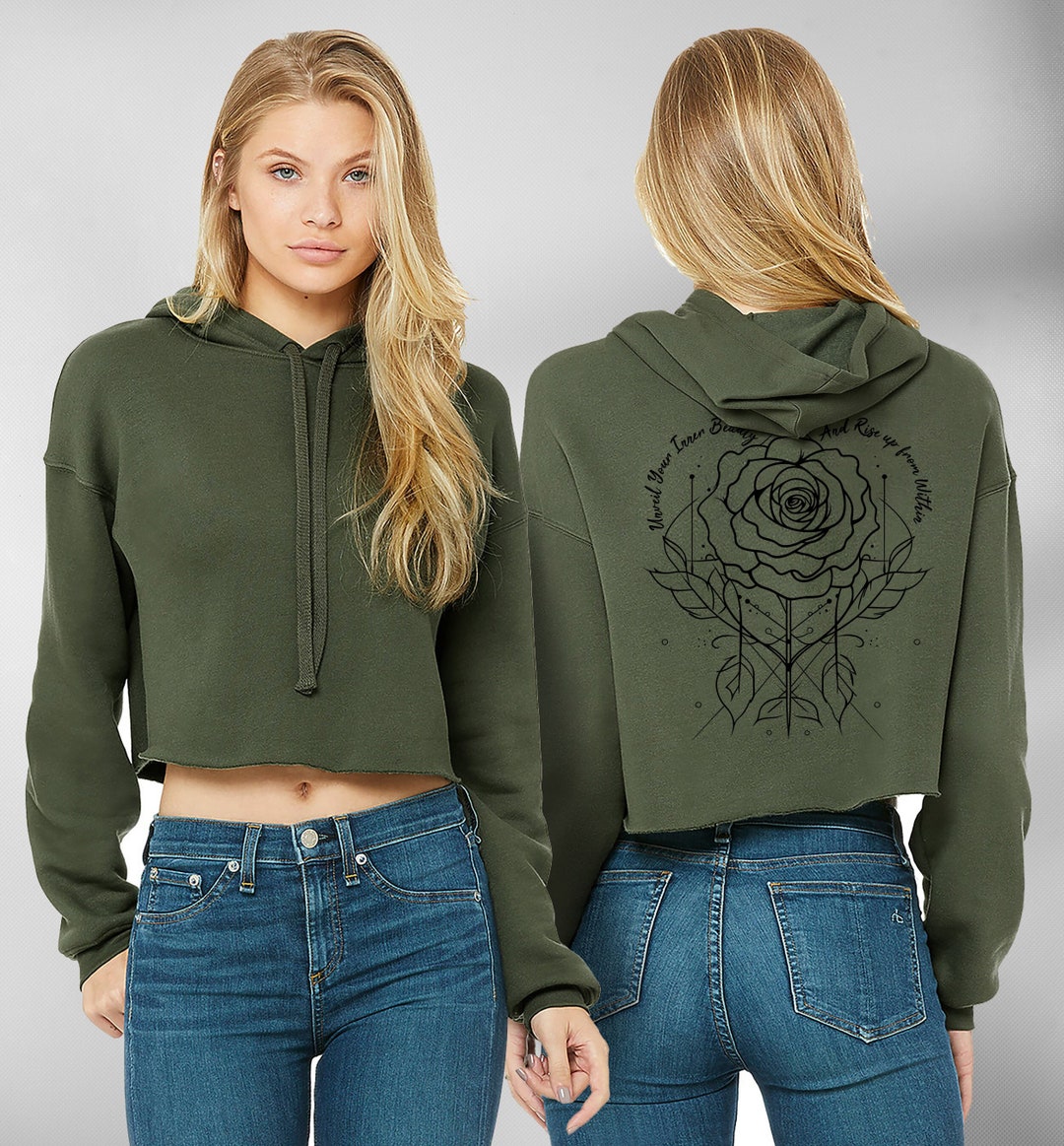 Back Print Crop Hoodie Cropped Fleece Hoodie Rose Heart Etsy