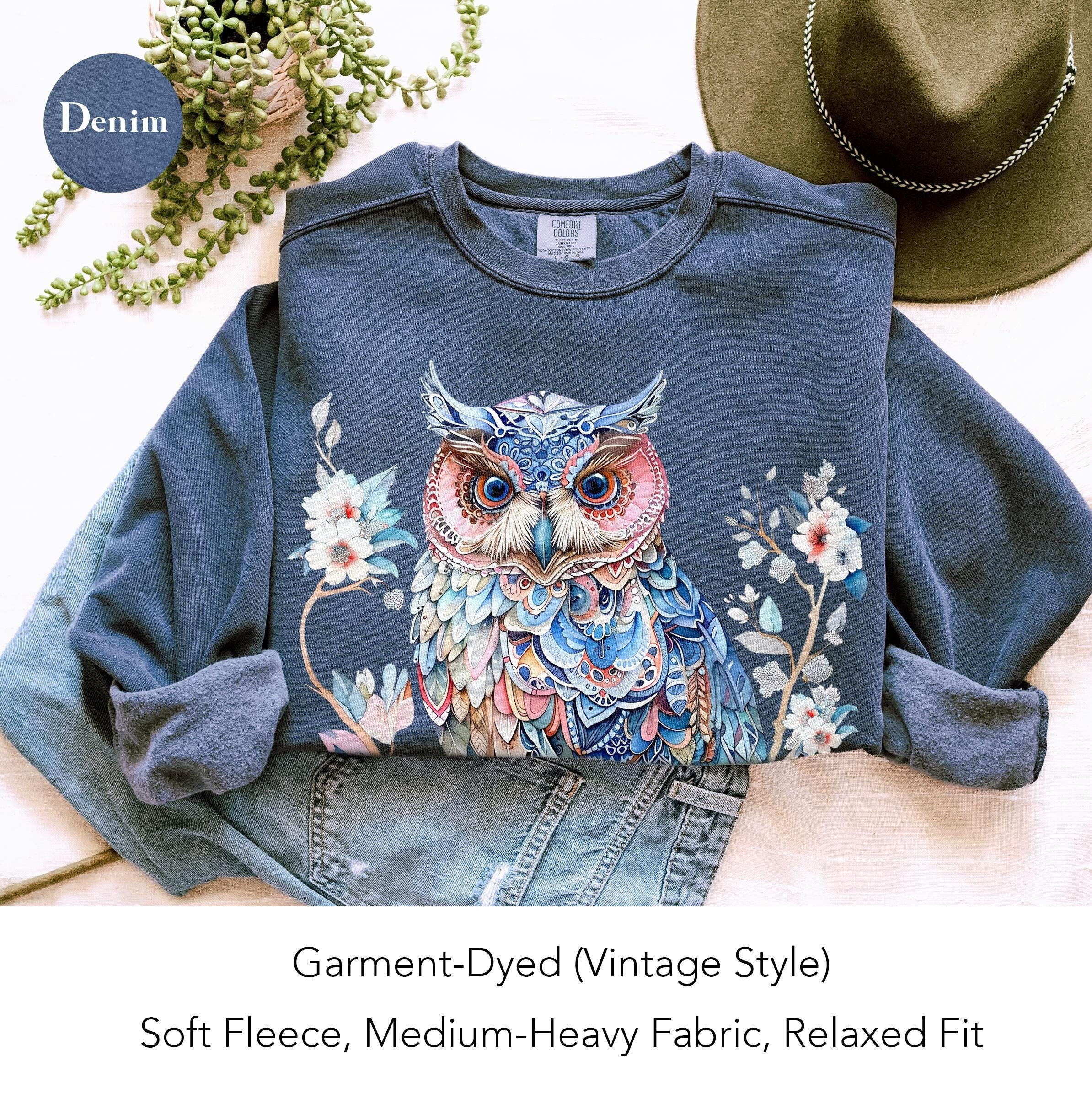 Owl Shirt Comfort Colors Sweatshirt T-Shirt Tank Top, Vintage Bohemian Woman's Tee, Stylish Boho