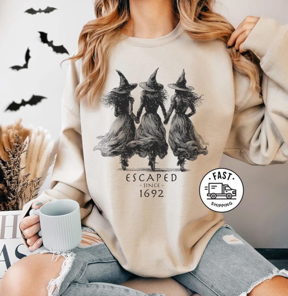 Halloween 1692 Salem Witch Sweatshirt Hoodie, Mystical Witchy Shirt, Vintage Gothic Escaped Witches Sweater, Spooky Season Costume, Wiccan
