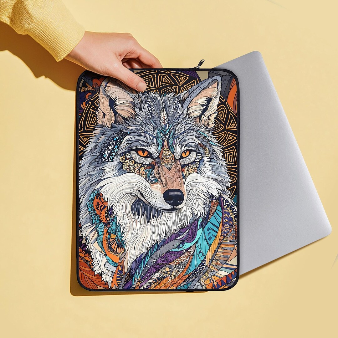 Wolf Laptop Sleeve Tablet Cover, Boho Hippie Mystical Spirit Animal ...