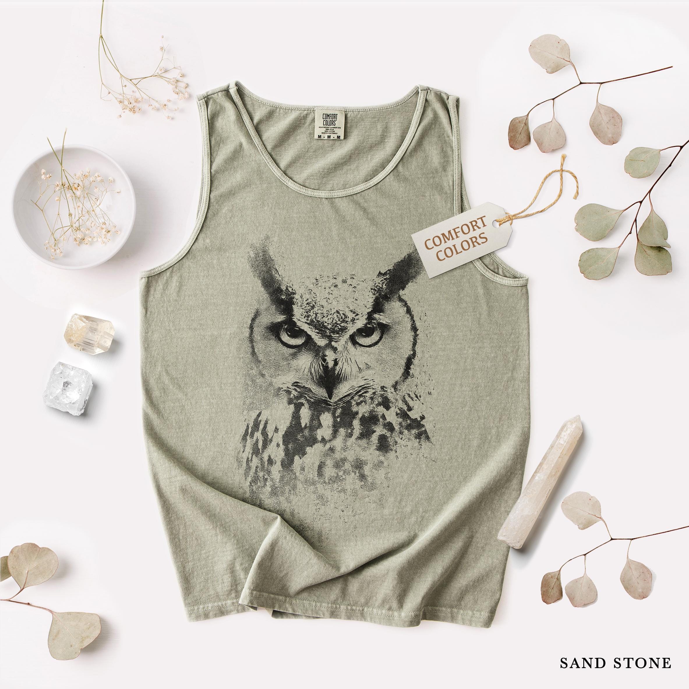Owl Tank Top Comfort Colors Vintage Tanks Men & Women, Mystical Witchy Forest Bird, Great Horned