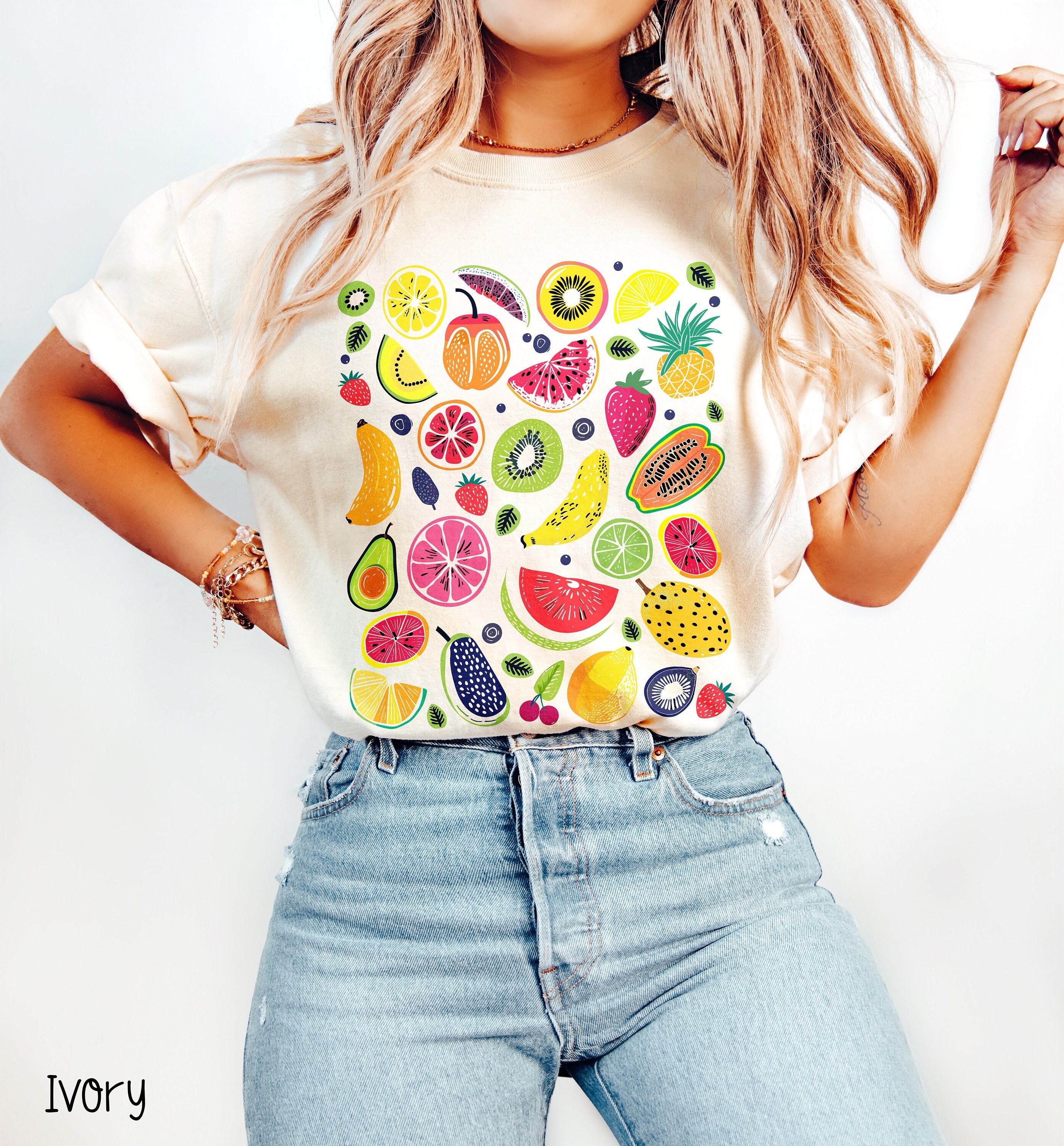 Tropical Fruits T Shirt Cute Fruit Comfort Colors Shirt Cottagecore Lemon Citrus Strawberry Aesthetic Retro Summer Vibes Tshirt Gift for her