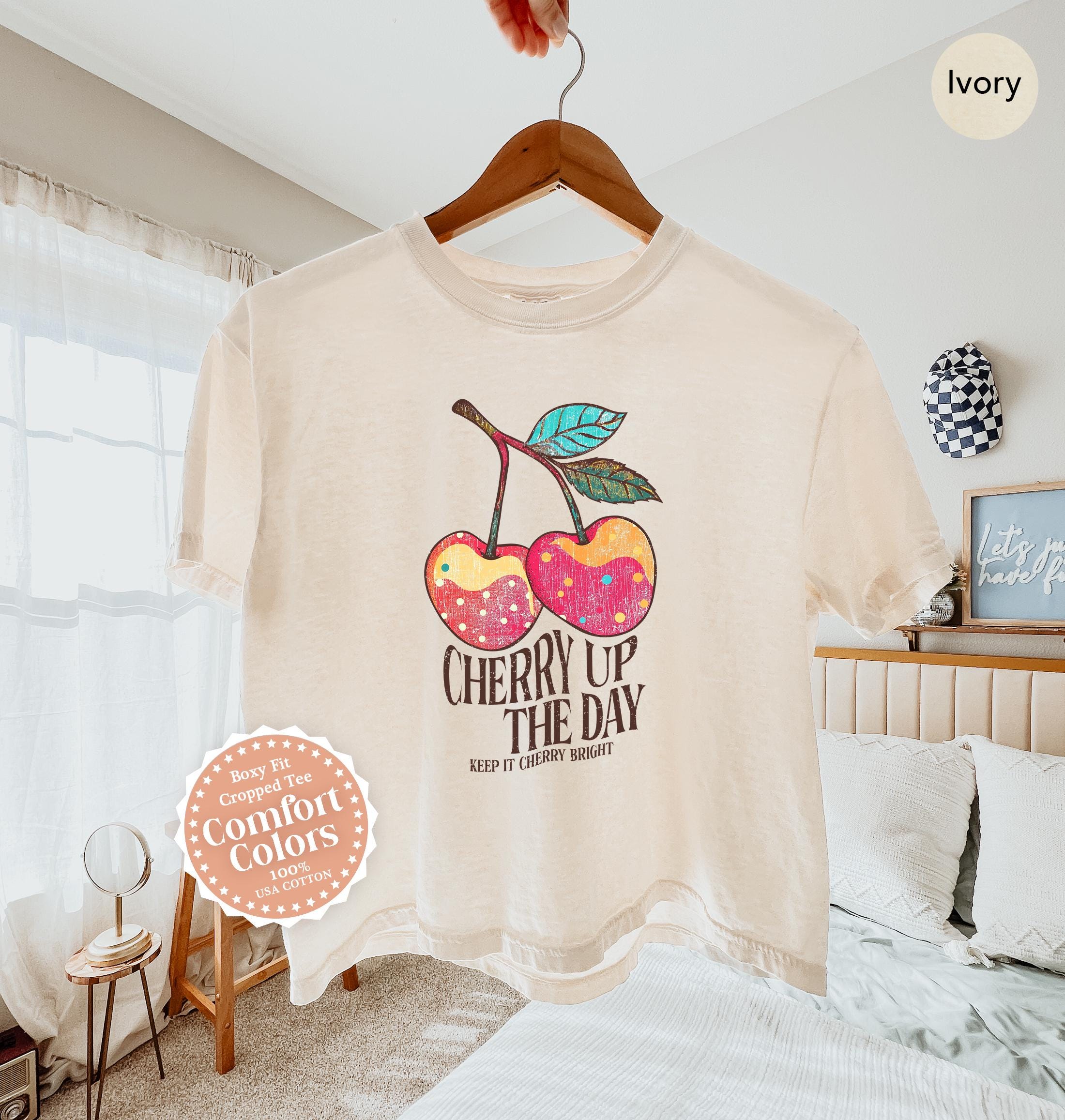 Cherry Crop Top Fruit Crop Top Retro Summer Crop Boxy Tee Shirt