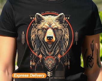 Bear Shirt Bear Spirit Animal T-shirt Indigenous Native Shirt Tribal Totem Tshirts Mystical Whimsical Bears Tee Shamanic Spirit Companion