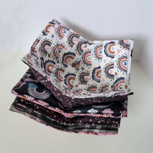 Quilted Bowl Cozies set of 4, Blue Skies and Candy Rainbows