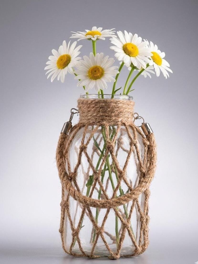 Vases With Ropes Rustic Hanging Glass Vase With Hemp Rope, Farmhouse Style Transparent ...