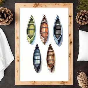 Artistic Canoe Watercolor - Watercolor Print, Simple Color Design, Lake Life, Canoe Art, Kayak Art Print, Watercolor Canoe Art