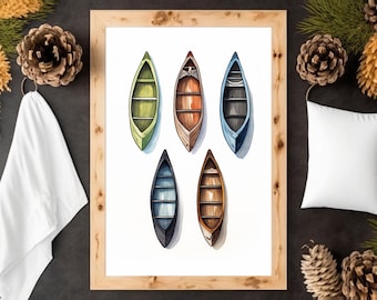 Artistic Canoe Watercolor - Watercolor Print, Simple Color Design, Lake Life, Canoe Art, Kayak Art Print, Watercolor Canoe Art